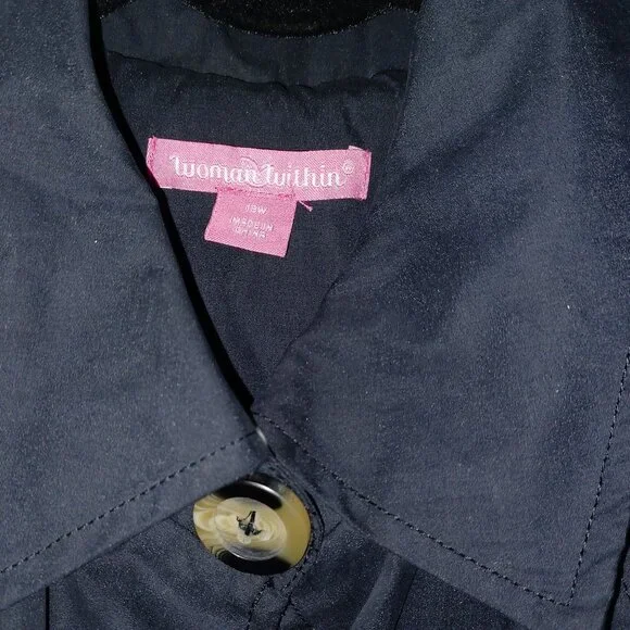 Woman Within Relaxed Fit Minimalist Car Coat Buttons Black WMs Plus Size 18W - Picture 4 of 10